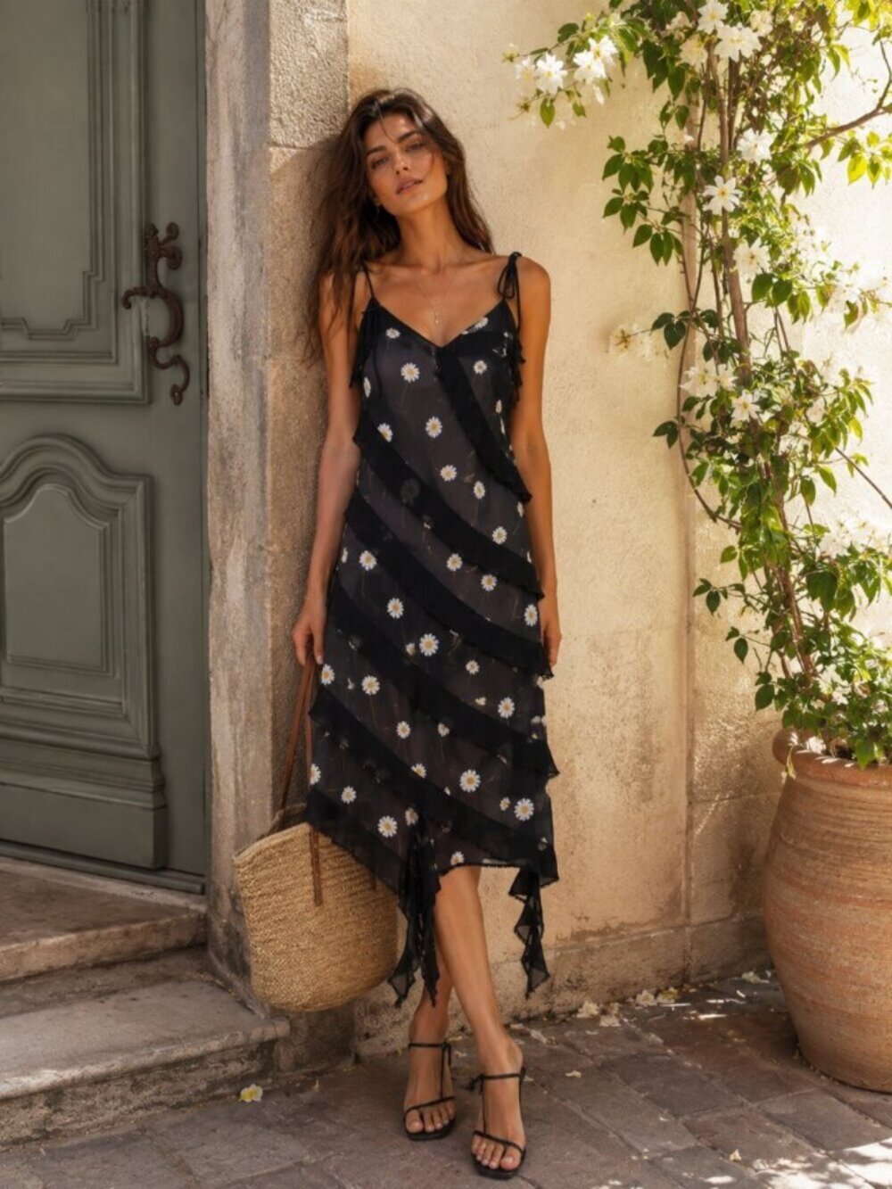 Jacquie the Label Galilea Boho Maxi Dress Black White Small Summer Vacation